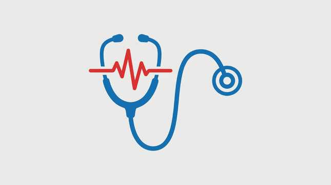 Minimalist medical stethoscope with heart rhythm pulse line