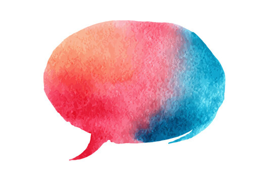 Colorful watercolor speech bubble with red and blue gradient effect