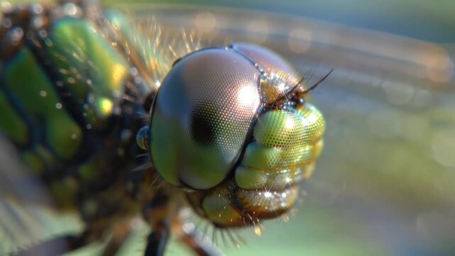 Dragonfly Close-Up: Intricate Eye Detail and Metallic Green Body