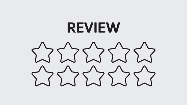 A graphic illustration of a review with ten empty stars on a light gray background