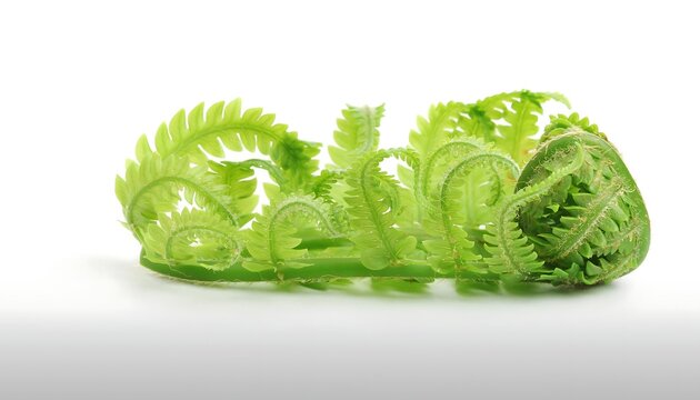 Fresh green ostrich fern fiddleheads isolated on white background