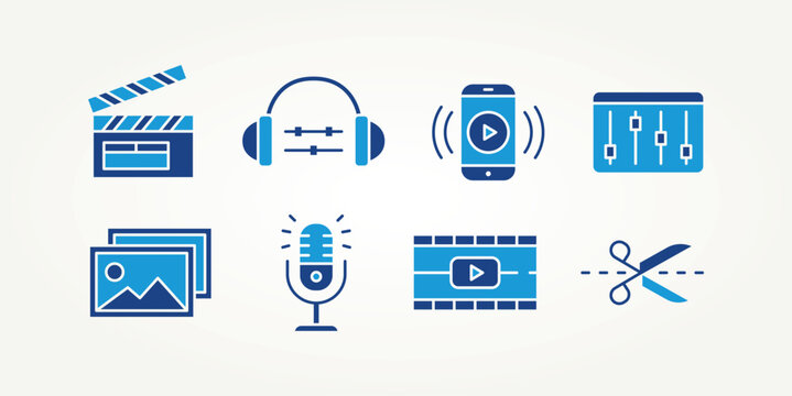 minimalist set of content creator and streaming flat icons vector illustration design. video editing, podcast, vlog and more