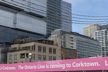 Naklejka premium construction site (Ontario Line, Corktown Station, King St E, Berkeley, Lower River, Parliament), Toronto