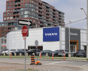 Obraz premium exterior building and sign of Volvo Cars Toronto, a dealer, located at 43 Eastern Av, Toronto