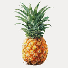 Fototapeta premium Detailed watercolor pineapple illustration with green leaves