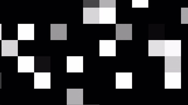 Abstract pixel squares animation with minimal geometric background for screen. Moving square blocks motion for tech. Geometric mosaic pixel pattern animation with monochrome squares for overlay. 4K