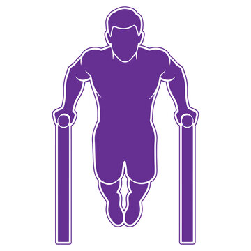 Silhouette of an athlete performing pullups on parallel bars in a fitness setting