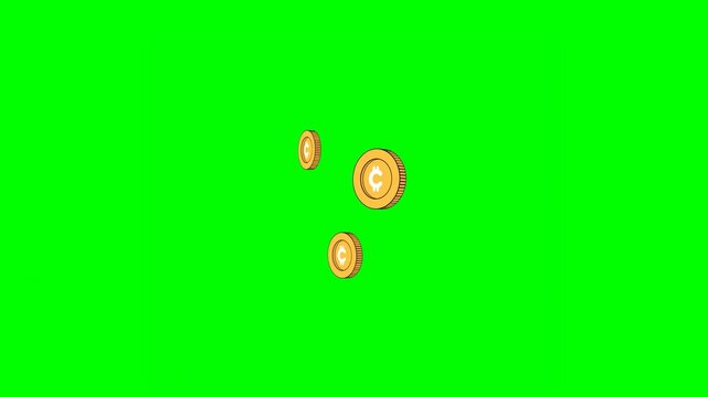 2D Animated Golden Crypto Token Floating Upward on Green Background Spinning.