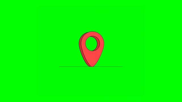 2D Animated Scene of Location PIN Graphic Illustration of Hopping and Spinning on Green Background