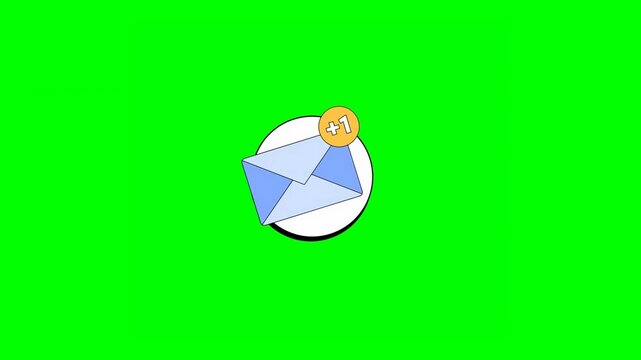 2D Animated Scene of Message Notification Floating on Screen With Envelope Icon on Green Background