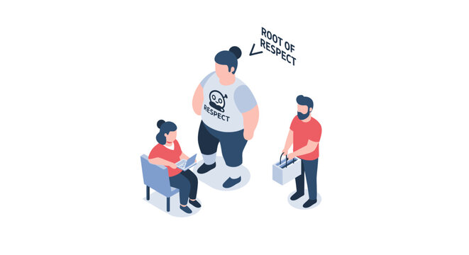 Isometric illustration of people discussing and showing respect for each other.