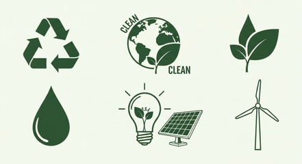 Collection of eco-friendly symbols and icons for sustainability. © Abi
