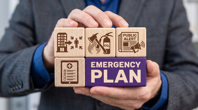 Concept of Emergency Preparedness Plan. Business Evacuation Training concept. Emergency preparedness instructions for safety.emergency, plan, preparedness