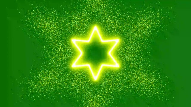 Golden particle shockwave explosion with futuristic Big Bang style sparks and flying embers, glowing starlight glitter burst animation combined with magic dust trail sparkle motion green background 4K