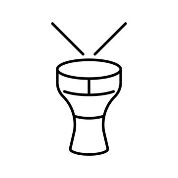 Djembe drum icon. Music and percussion line symbol. Black and white.
