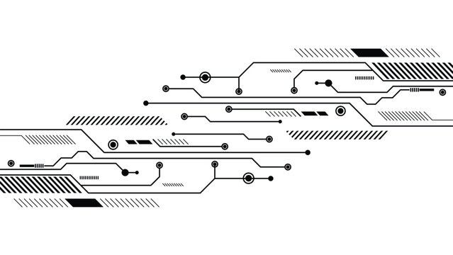 Abstract futuristic circuit board lines and nodes on white background, digital technology vector illustration