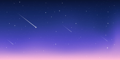 Starry night sparkle sky space background vector illustration. Dark universe astronomic night sky with stars and comets in outer space, Milky Way magic starlight bright wallpaper. © Konstantin