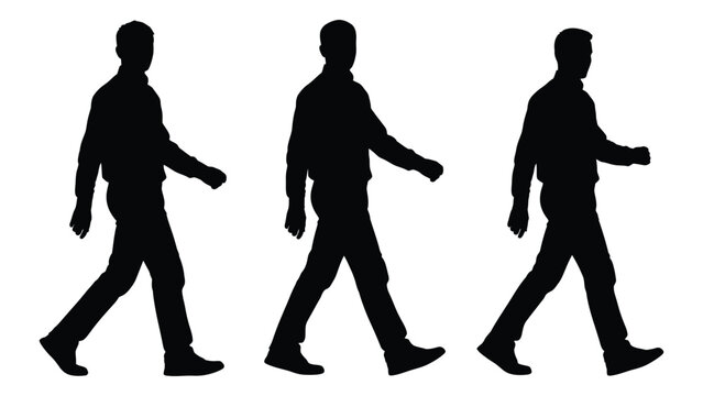 Three silhouetted figures are shown walking each in a different stage of stride