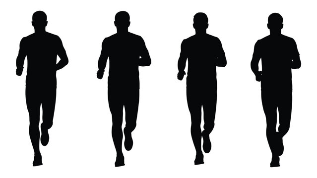 Four silhouetted figures of men running forward in a linear arrangement