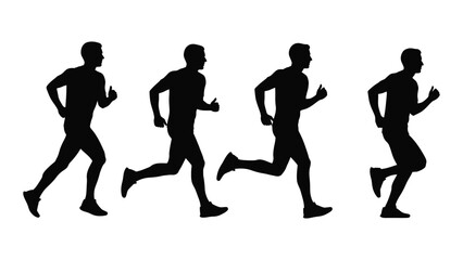 Fototapeta premium Four silhouetted figures are depicted running showcasing dynamic movement and athletic form