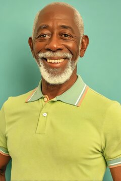 Smiling senior man in green polo shirt portrait with vintage retro vibe