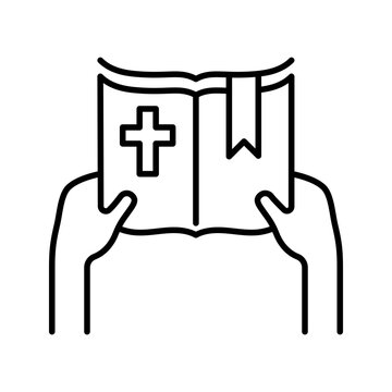 Prayer book icon. Religion and christianity line symbol. Black and white.