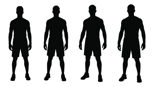 Four silhouettes of men standing in a row facing forward high quality