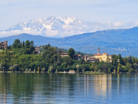 View at Biandronno on lake of Varese and the alps, Italy