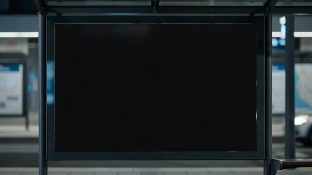 Blank Billboard Mockup at a Modern Train Station or Bus Stop, Ready for Custom Advertising Content