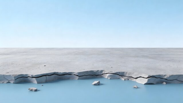 Cracked concrete platform with water