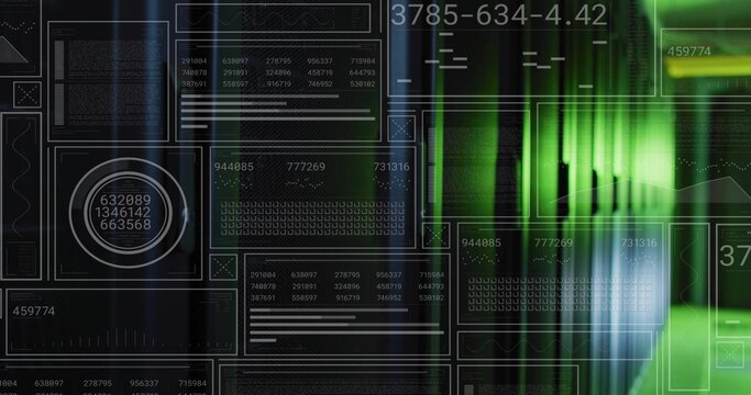 Displaying HUD panels and numeric data on control panel, featuring circular gauge and green streaks