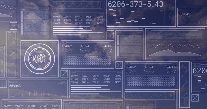 Displaying composite HUD overlay floating over cloudy sky, showing translucent panels and gauge