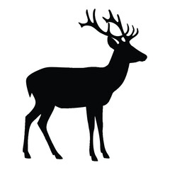 Fototapeta premium Black Stag Deer Silhouette Isolated on White Background