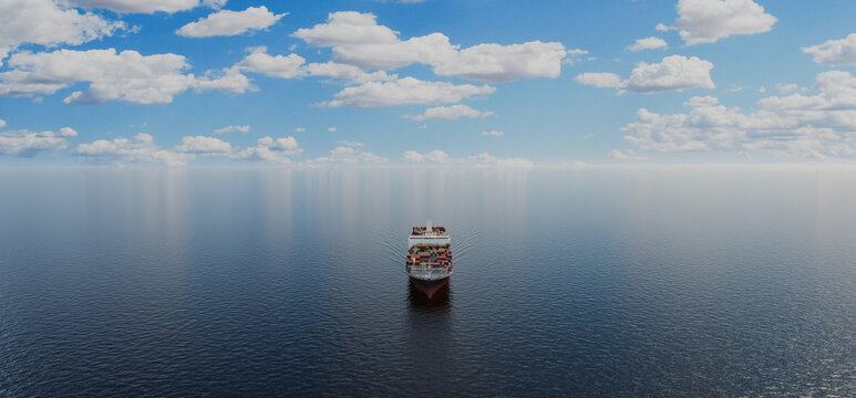 Container cargo ship at sea, global shipping and logistics concept
