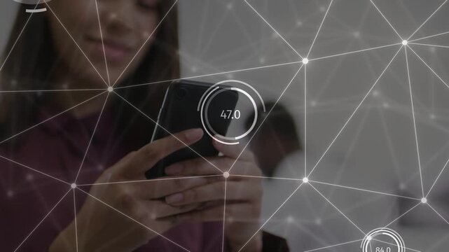Woman bringing phone into view, tapping and updating node overlay metrics to 67