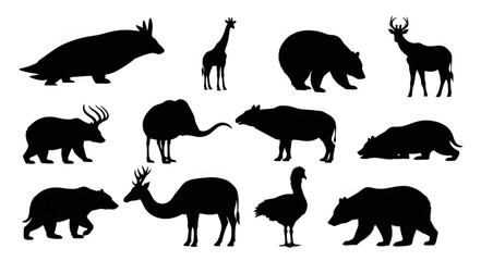 Collection of Diverse Animal Silhouettes on White Background. © Ahmad