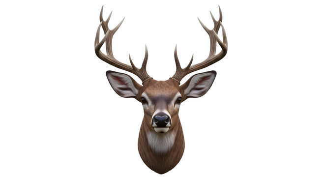 A mounted deer head with large antlers isolated on transparent background