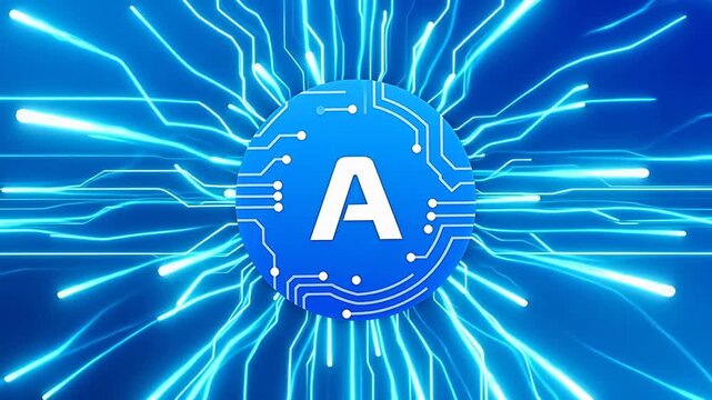 Tech-inspired circular icon with white &ldquo;a&rdquo;