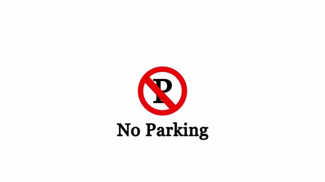 No parking icon animation symbol red color text on white background.