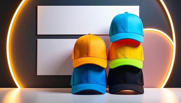 Stack of six colorful baseball caps