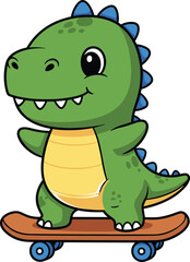 Fototapeta premium Cartoon Dinosaur Character on Skateboard for Kids' Fun and Active Designs