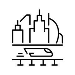Fototapeta premium Hyperloop train icon. Industry and high speed rail line symbol. Black and white.