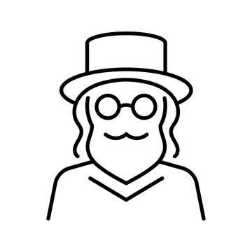 Jewish rabbi icon. Religion and religious leader line symbol. Black and white.
