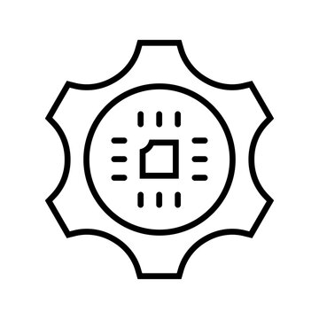 Processor chip icon. Technology and microprocessor line symbol. Black and white.