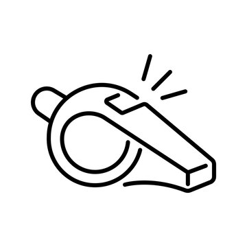 Referee whistle icon. Sports and refereeing line symbol. Black and white.