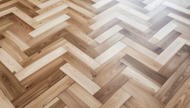 Herringbone wooden parquet floor pattern with natural oak tones.