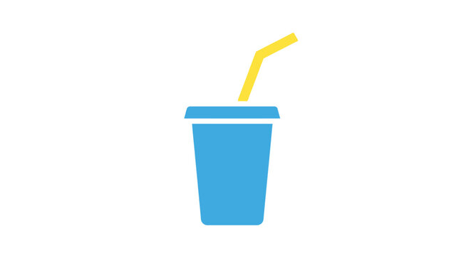 Blue disposable cup with straw.