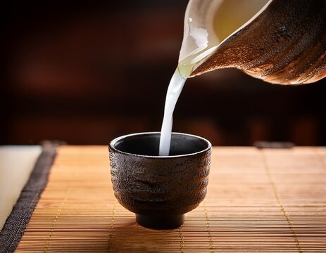 japanese sake being poured into a traditional cup clear and crisp details japanese cuisine elegant sake pour