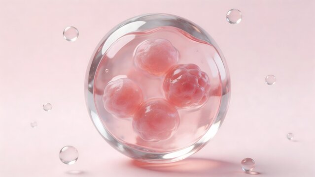 Pink gel balls in glass container