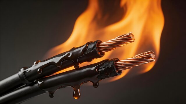 Burning electrical cables with exposed wires